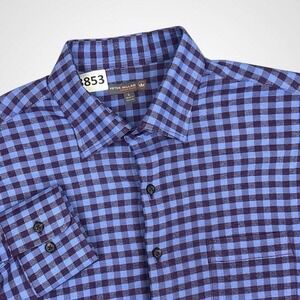Peter‎ Millar Crown Sport Flannel Blue Plaid Button Up Shirt Men Large Vietnam